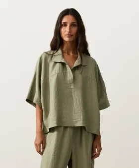 Camisas oversize de manga corta 100 % lino