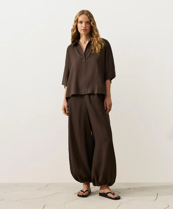Camisas oversize de manga corta 100 % lino Camisas oversize de manga corta 100 % lino