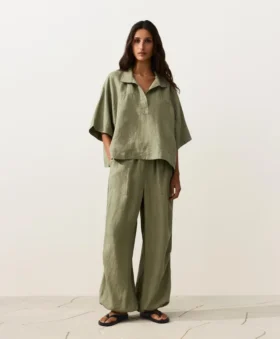 Camisas oversize de manga corta 100 % lino