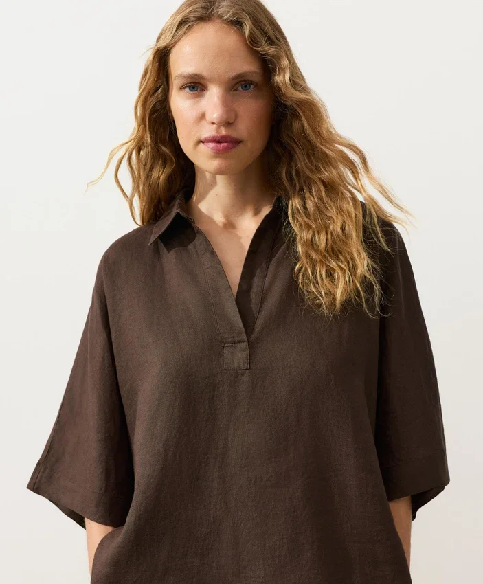 Camisas oversize de manga corta 100 % lino Camisas oversize de manga corta 100 % lino