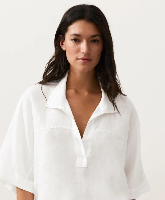 Camisas oversize de manga corta 100 % lino Camisas oversize de manga corta 100 % lino