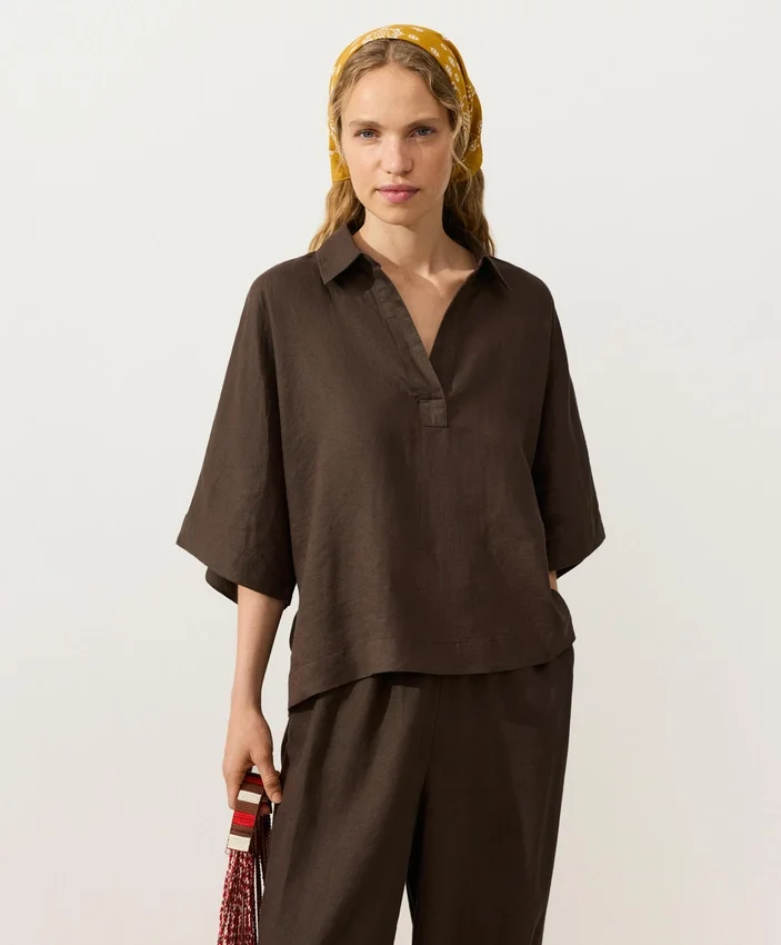 Camisas oversize de manga corta 100 % lino Camisas oversize de manga corta 100 % lino