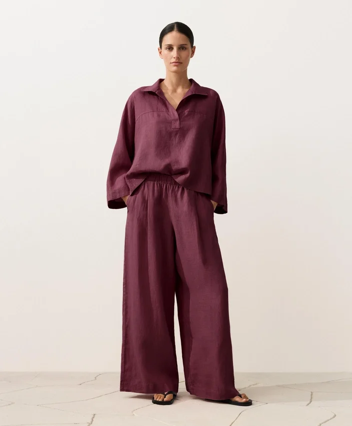 Pantalones de pierna ancha 100 % lino Pantalones de pierna ancha 100 % lino