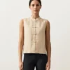 Camisas sin mangas 100 % lino con cuello alto y botones Camisas sin mangas 100 % lino con cuello alto y botones