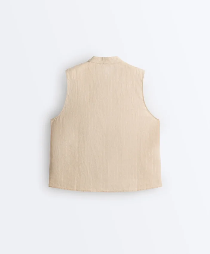 Camisas sin mangas 100 % lino con cuello alto y botones Camisas sin mangas 100 % lino con cuello alto y botones