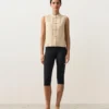 Camisas sin mangas 100 % lino con cuello alto y botones Camisas sin mangas 100 % lino con cuello alto y botones