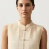 Camisas sin mangas 100 % lino con cuello alto y botones Camisas sin mangas 100 % lino con cuello alto y botones