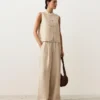 Pantalones de pierna ancha a rayas 100 % lino