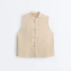 Camisas sin mangas 100 % lino con cuello alto y botones Camisas sin mangas 100 % lino con cuello alto y botones