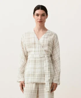 Camisas tipo kimono a cuadros de mezcla de lino y lyocell Camisas tipo kimono a cuadros de mezcla de lino y lyocell