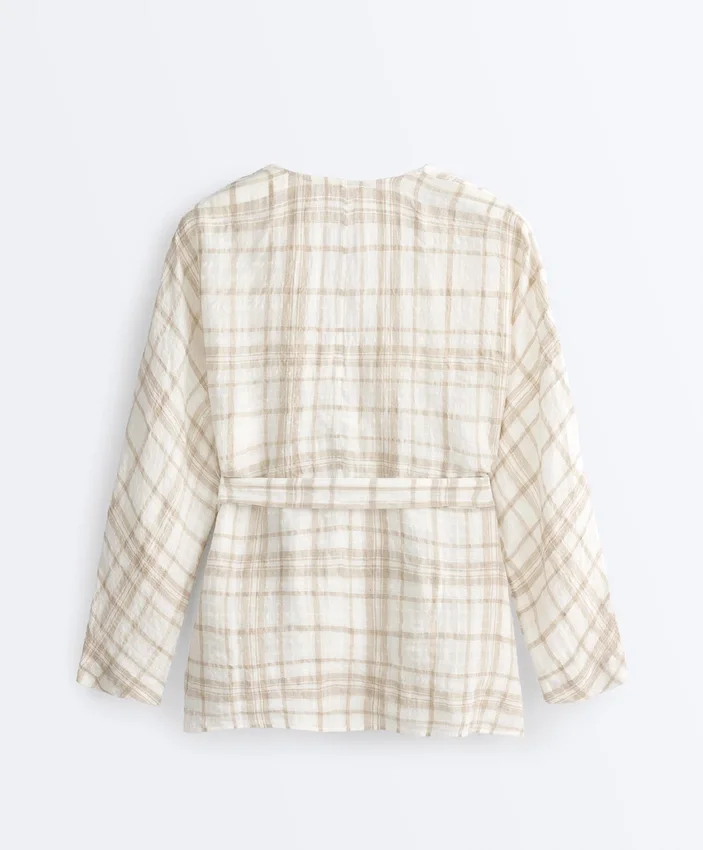 Camisas tipo kimono a cuadros de mezcla de lino y lyocell Camisas tipo kimono a cuadros de mezcla de lino y lyocell