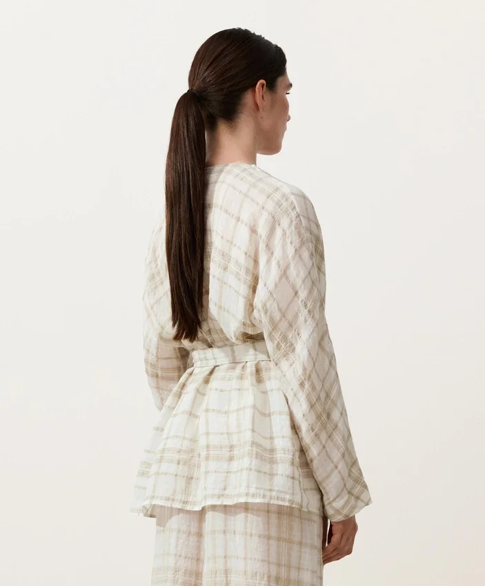 Camisas tipo kimono a cuadros de mezcla de lino y lyocell Camisas tipo kimono a cuadros de mezcla de lino y lyocell