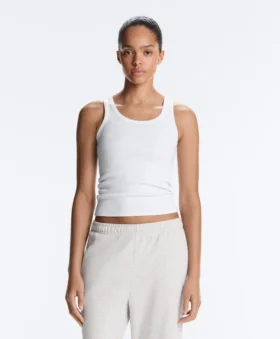 Camiseta ajustada de canalé con tirantes, de algodón y modal