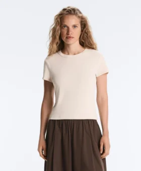 Camiseta ajustada de manga corta con cuello redondo y tirantes acanalados