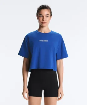 Camiseta corta de corte recto con eslogan, mezcla de algodón
