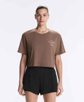 Camiseta corta de corte recto con eslogan, mezcla de algodón