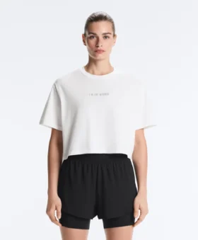 Camiseta corta de corte recto con eslogan, mezcla de algodón