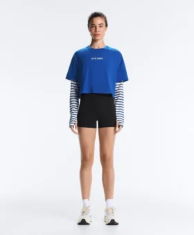 Camiseta corta de corte recto con eslogan, mezcla de algodón