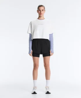 Camiseta corta de corte recto con eslogan, mezcla de algodón