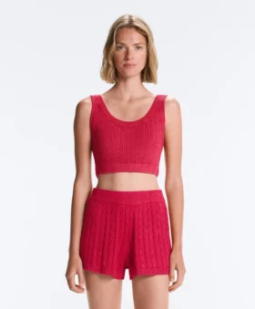 Camiseta corta de punto lavado con tirantes trenzados
