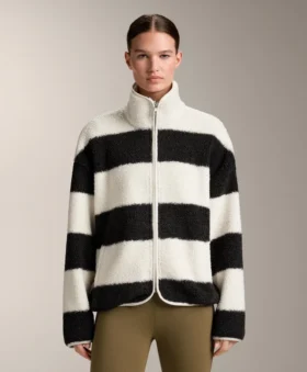 Chaqueta bomber de imitación de chaqueta de piel de oveja a rayas
