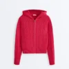Chaqueta con capucha de punto trenzado lavado Chaqueta con capucha de punto trenzado lavado