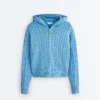 Chaqueta con capucha de punto trenzado lavado Chaqueta con capucha de punto trenzado lavado