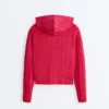 Chaqueta con capucha de punto trenzado lavado Chaqueta con capucha de punto trenzado lavado