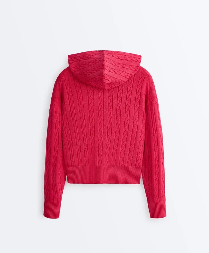 Chaqueta con capucha de punto trenzado lavado Chaqueta con capucha de punto trenzado lavado