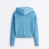 Chaqueta con capucha de punto trenzado lavado Chaqueta con capucha de punto trenzado lavado