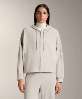 Chaqueta con capucha y detalles acanalados en modal cepillado