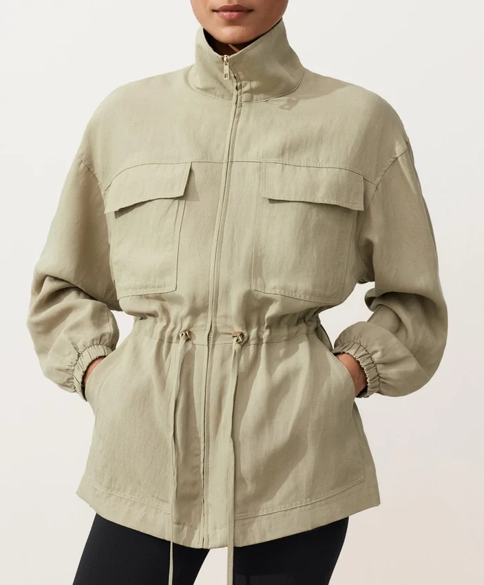 Chaqueta con cintura fruncida de mezcla de lyocell y 24 % de lino Chaqueta con cintura fruncida de mezcla de lyocell y 24 % de lino
