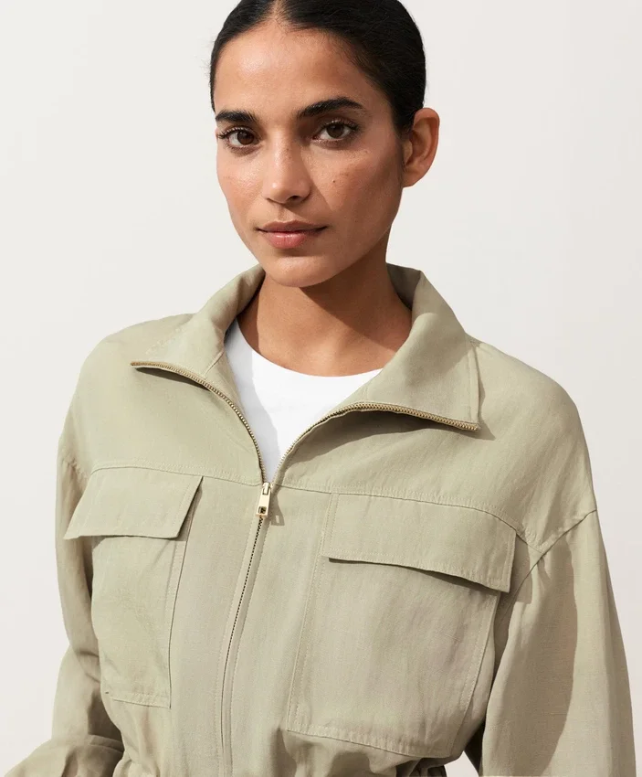 Chaqueta con cintura fruncida de mezcla de lyocell y 24 % de lino Chaqueta con cintura fruncida de mezcla de lyocell y 24 % de lino