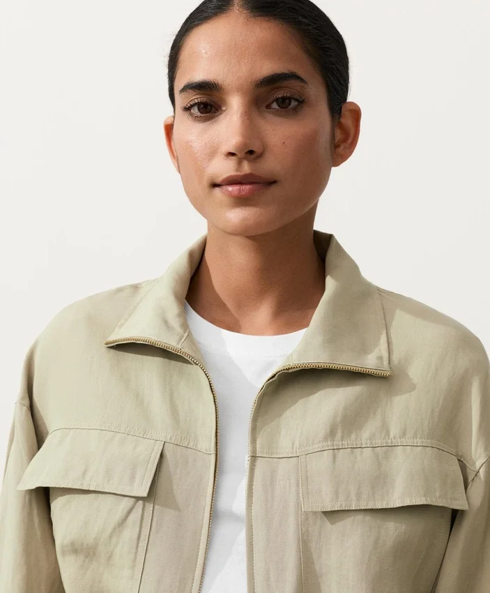 Chaqueta con cintura fruncida de mezcla de lyocell y 24 % de lino Chaqueta con cintura fruncida de mezcla de lyocell y 24 % de lino