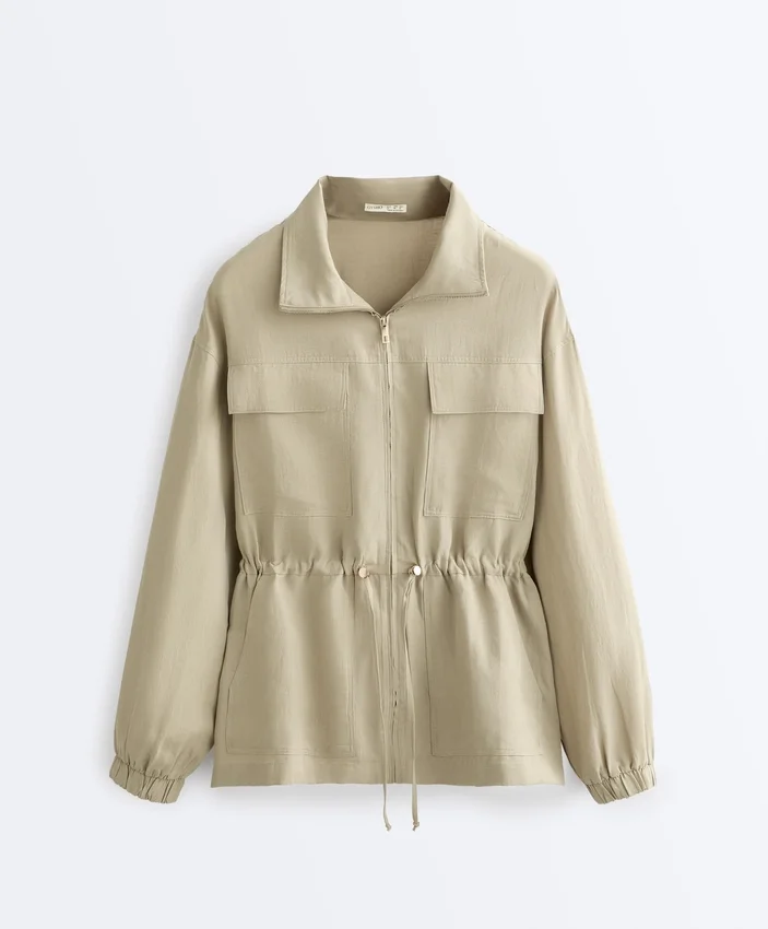 Chaqueta con cintura fruncida de mezcla de lyocell y 24 % de lino Chaqueta con cintura fruncida de mezcla de lyocell y 24 % de lino