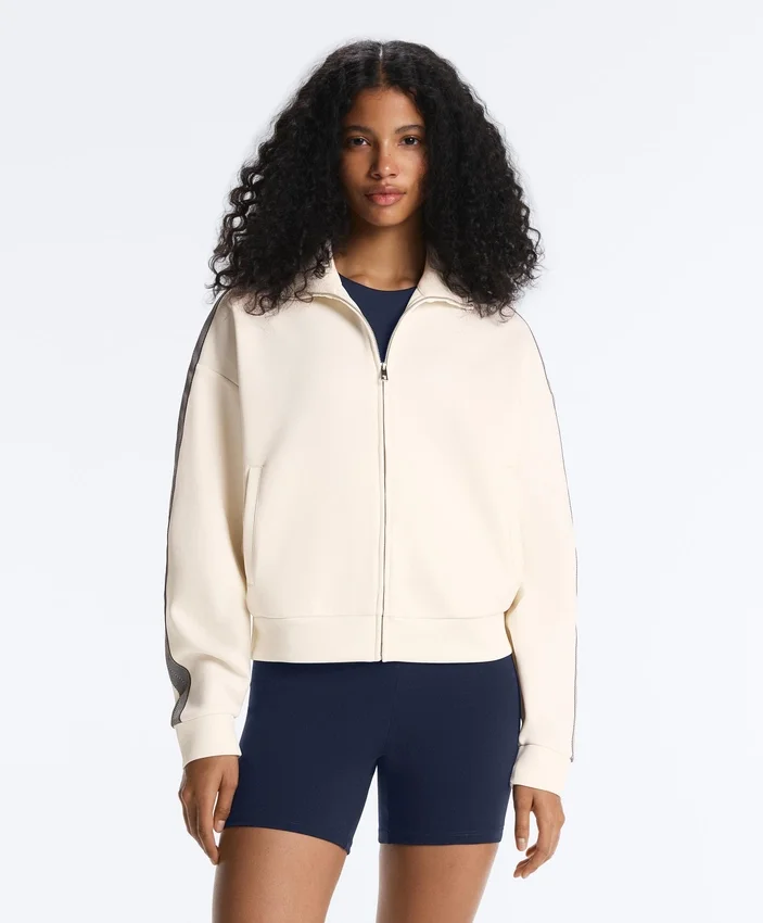 Chaqueta de algodón piqué con cinta lateral en espiga Chaqueta de algodón piqué con cinta lateral en espiga