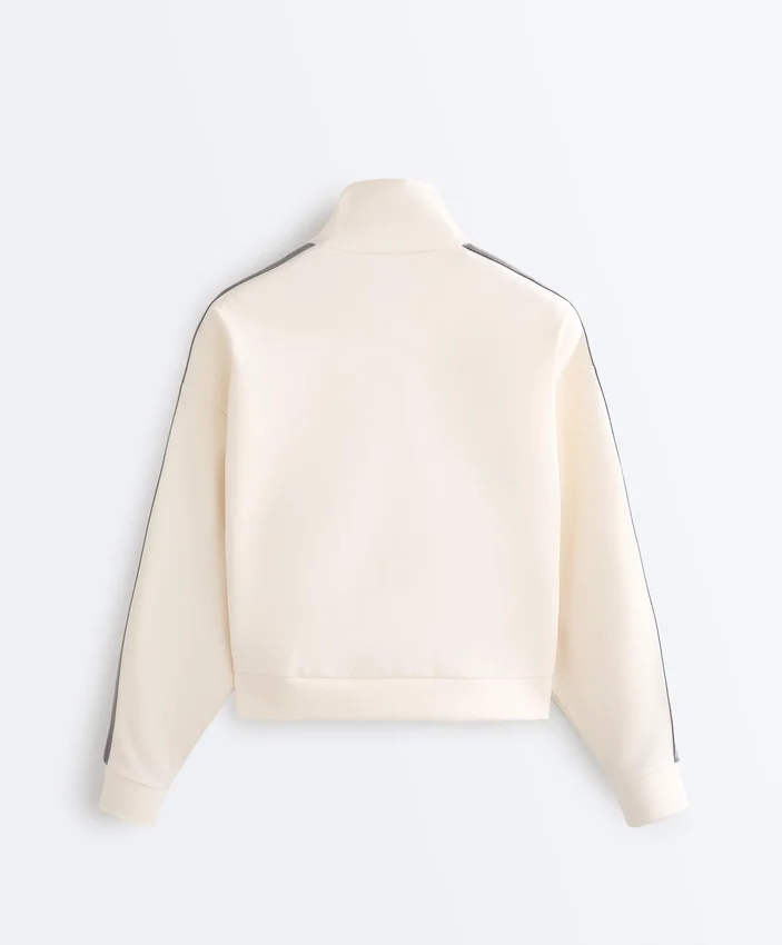 Chaqueta de algodón piqué con cinta lateral en espiga Chaqueta de algodón piqué con cinta lateral en espiga