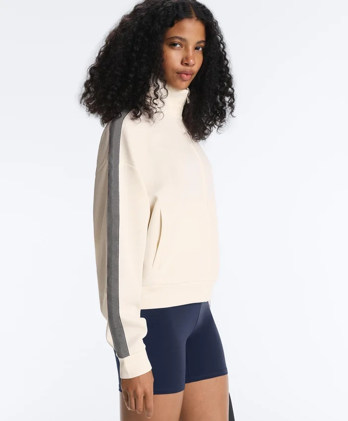 Chaqueta de algodón piqué con cinta lateral en espiga Chaqueta de algodón piqué con cinta lateral en espiga