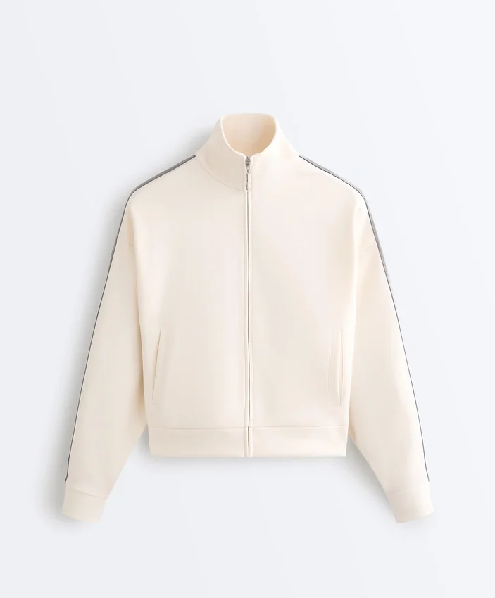 Chaqueta de algodón piqué con cinta lateral en espiga Chaqueta de algodón piqué con cinta lateral en espiga
