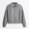 Chaqueta de cuello alto a rayas, 100 % lino Chaqueta de cuello alto a rayas, 100 % lino