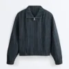 Chaqueta de cuello alto a rayas, 100 % lino Chaqueta de cuello alto a rayas, 100 % lino