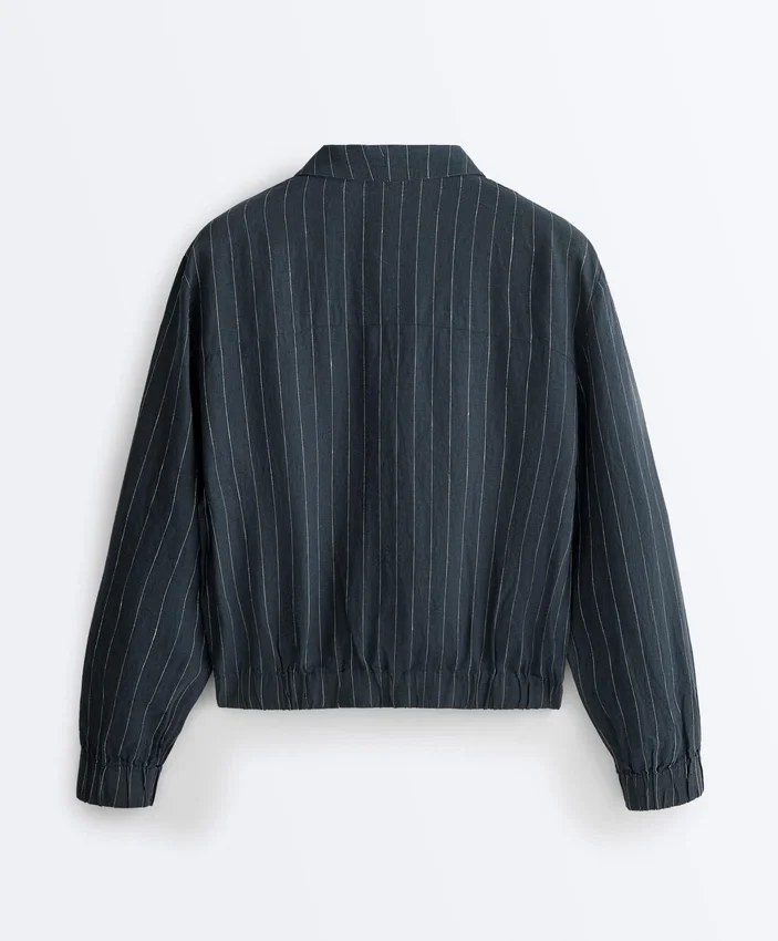 Chaqueta de cuello alto a rayas, 100 % lino Chaqueta de cuello alto a rayas, 100 % lino