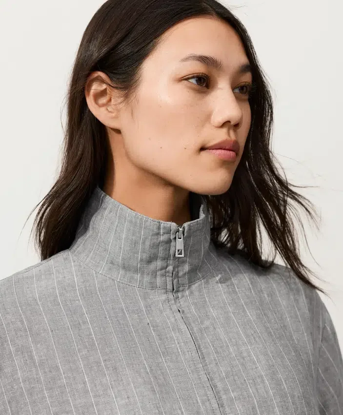 Chaqueta de cuello alto a rayas, 100 % lino Chaqueta de cuello alto a rayas, 100 % lino