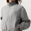 Chaqueta de cuello alto a rayas, 100 % lino Chaqueta de cuello alto a rayas, 100 % lino