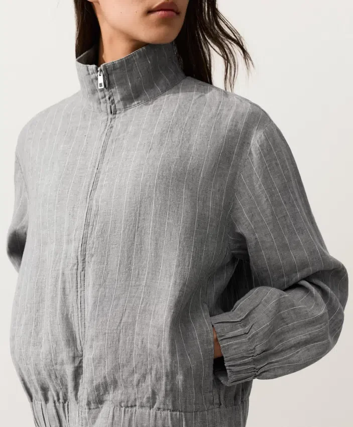 Chaqueta de cuello alto a rayas, 100 % lino Chaqueta de cuello alto a rayas, 100 % lino