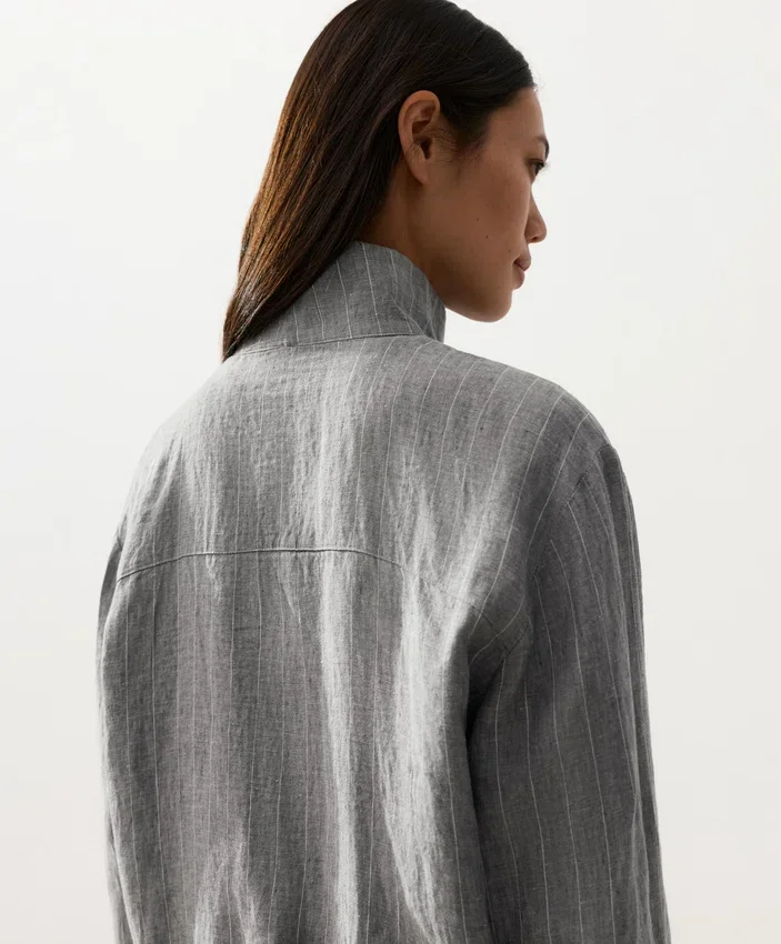 Chaqueta de cuello alto a rayas, 100 % lino Chaqueta de cuello alto a rayas, 100 % lino