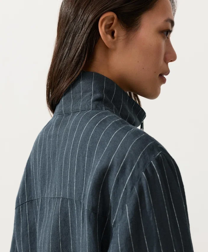 Chaqueta de cuello alto a rayas, 100 % lino Chaqueta de cuello alto a rayas, 100 % lino