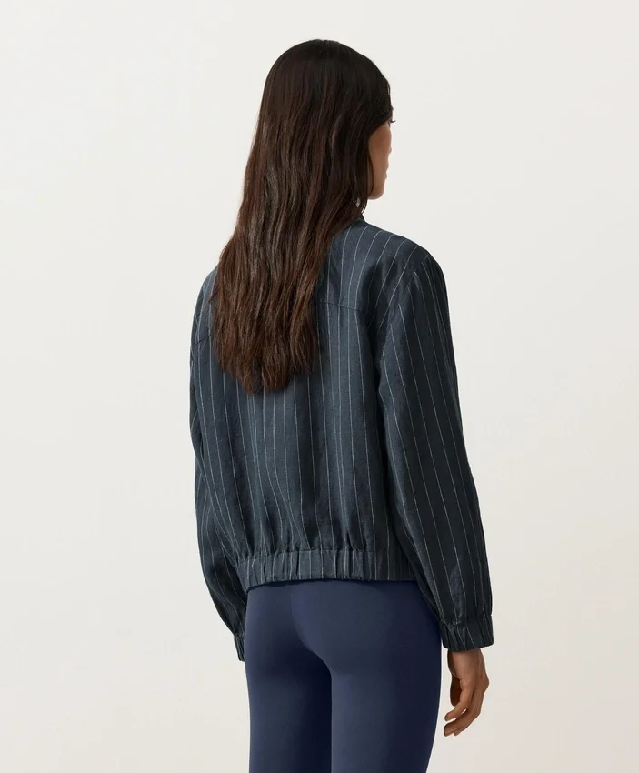 Chaqueta de cuello alto a rayas, 100 % lino Chaqueta de cuello alto a rayas, 100 % lino