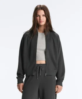 Chaqueta de cuello alto de felpa de mezcla de algodón