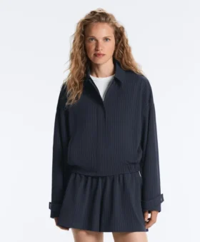 Chaqueta de cuello polo de piqué a rayas con algodón